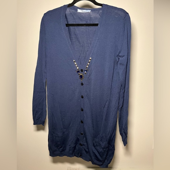 Vintage Blumarine Long Blue Cardigan with Jewel Trim Detail - Picture 1 of 8